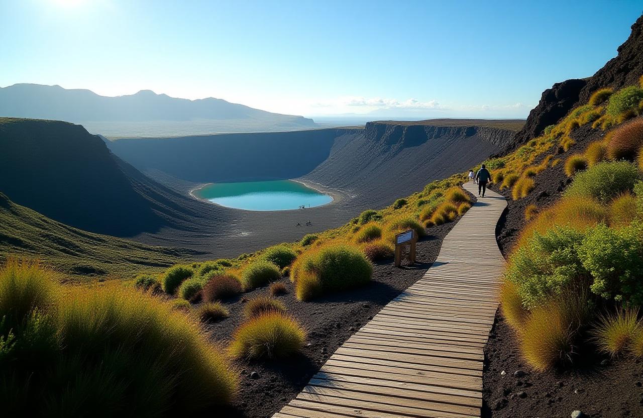 Protected volcanic landscape with sustainable tourism practices